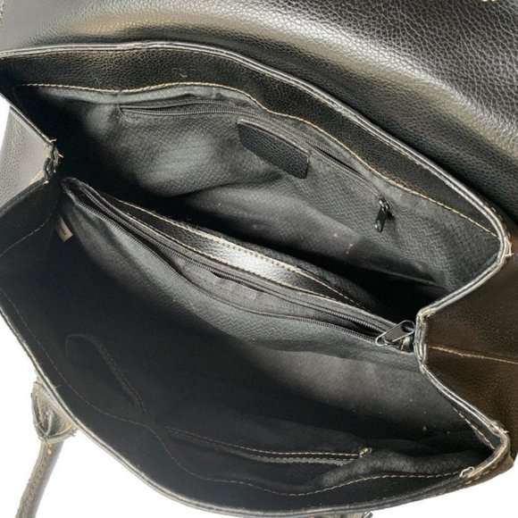 Black Tote Medicine Bag Style Gladstone Purse PU Leather - Picture 6 of 10